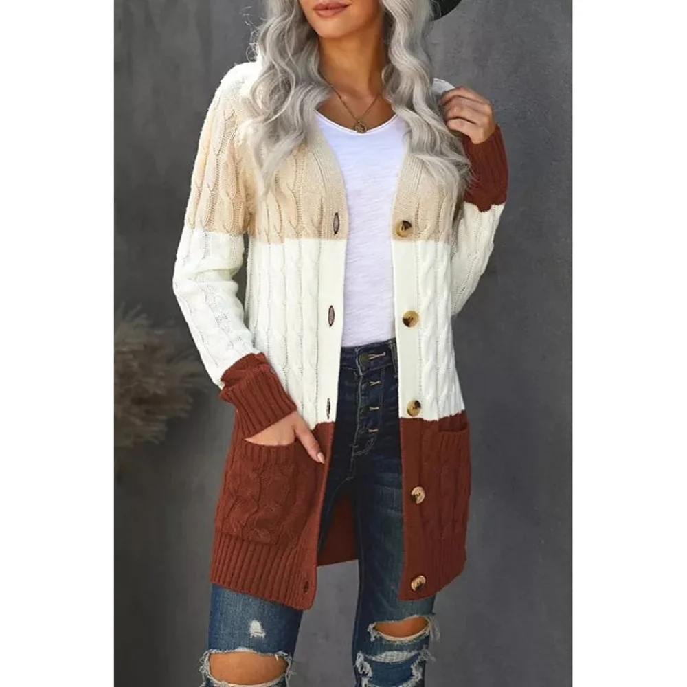 Colorblock Knit Cardigan With Pockets - Picture 6 of 6